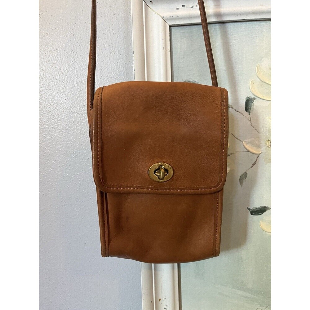 Coach Brown Leather Crossbody Bag with Gold Turnlock